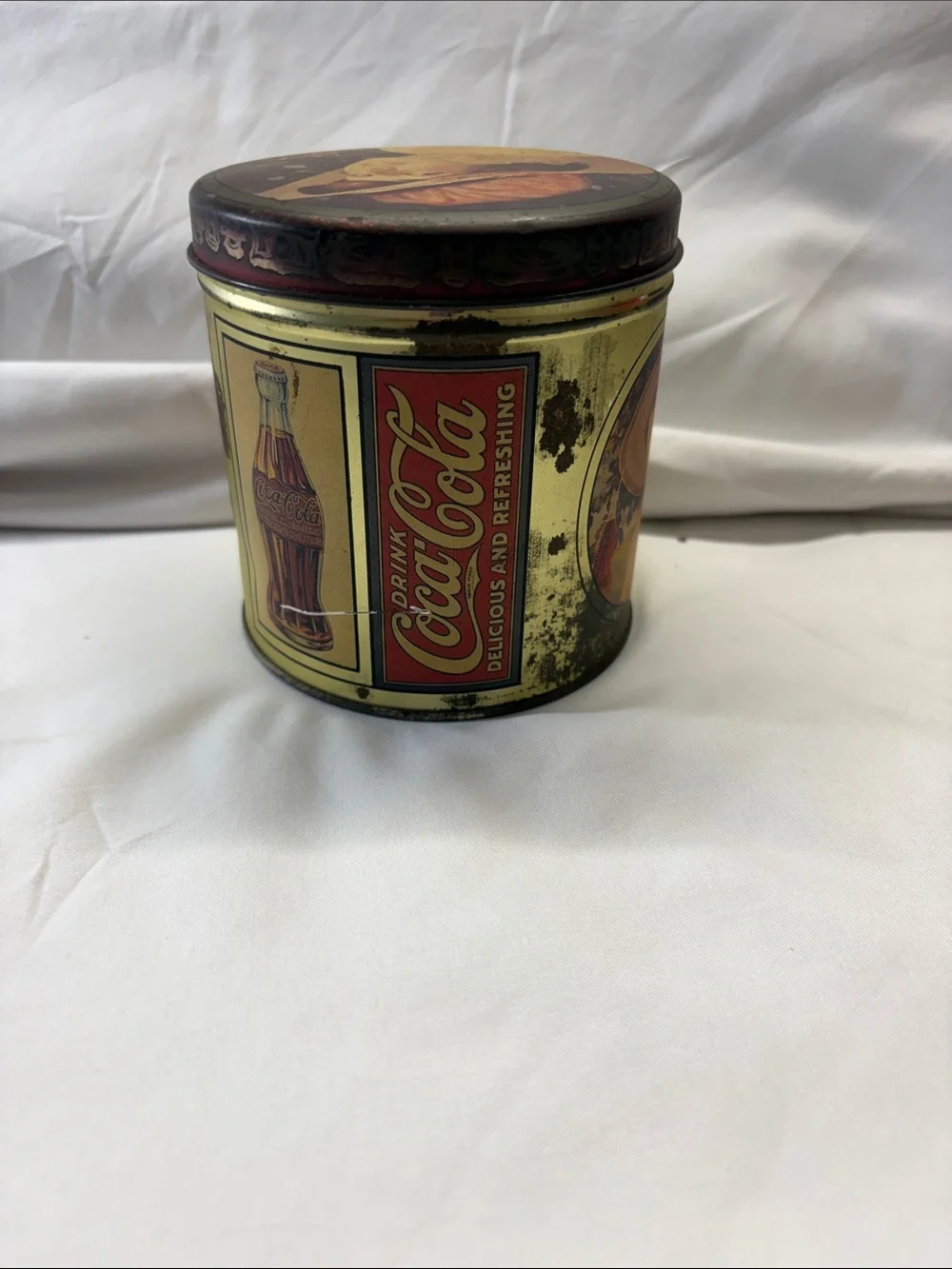 Coca-Cola Retro Lady Tin in Yellow and Red